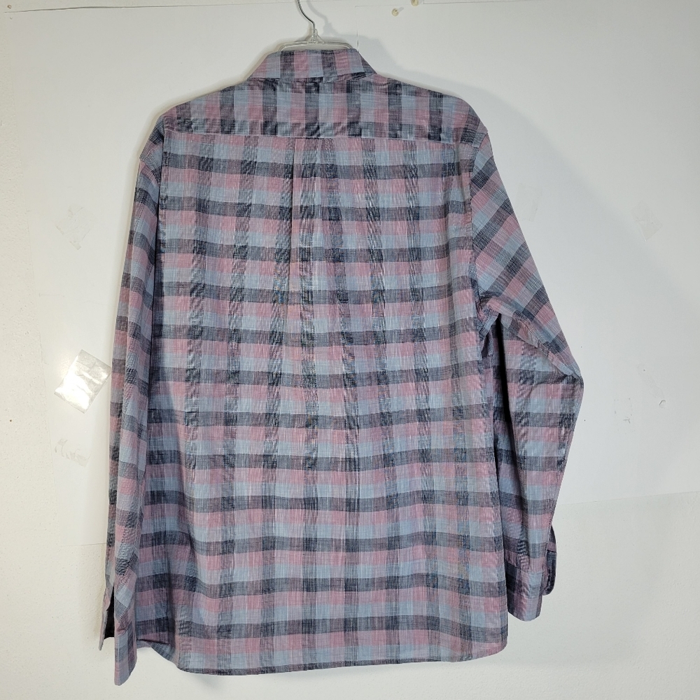 Mens ROWM Long Sleeve 100% Cotton Gray/pink/black Button front Shirt size XL - Picture 8 of 12